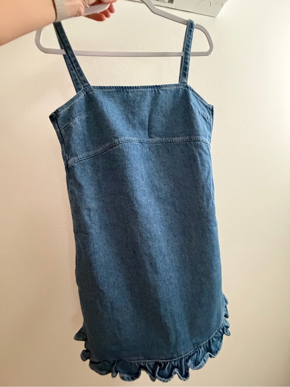 ASOS Blue Denim Ruffle-Hem Mini Dress